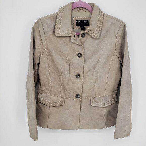 Bernardo Jackets & Blazers - Bernardo Vintage Button Down Metallic Sheen Suede Leather Jacket S Womens  Tan